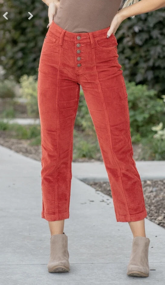 Judy Blue Corduroy Pants Size 14W Ankle Straight High Rise Cropped Rust Red