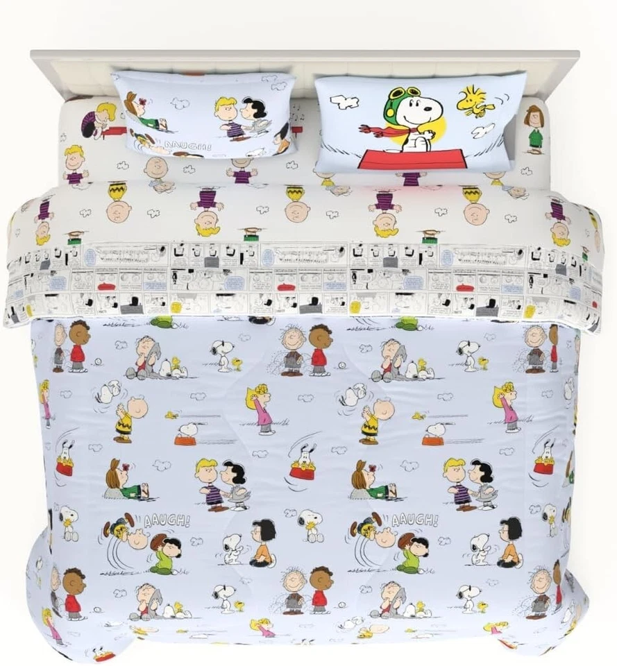 Official Peanuts 7-Piece Comforter Set in Light Blue - King Size Cartoon Bedding - Image 3 of 4