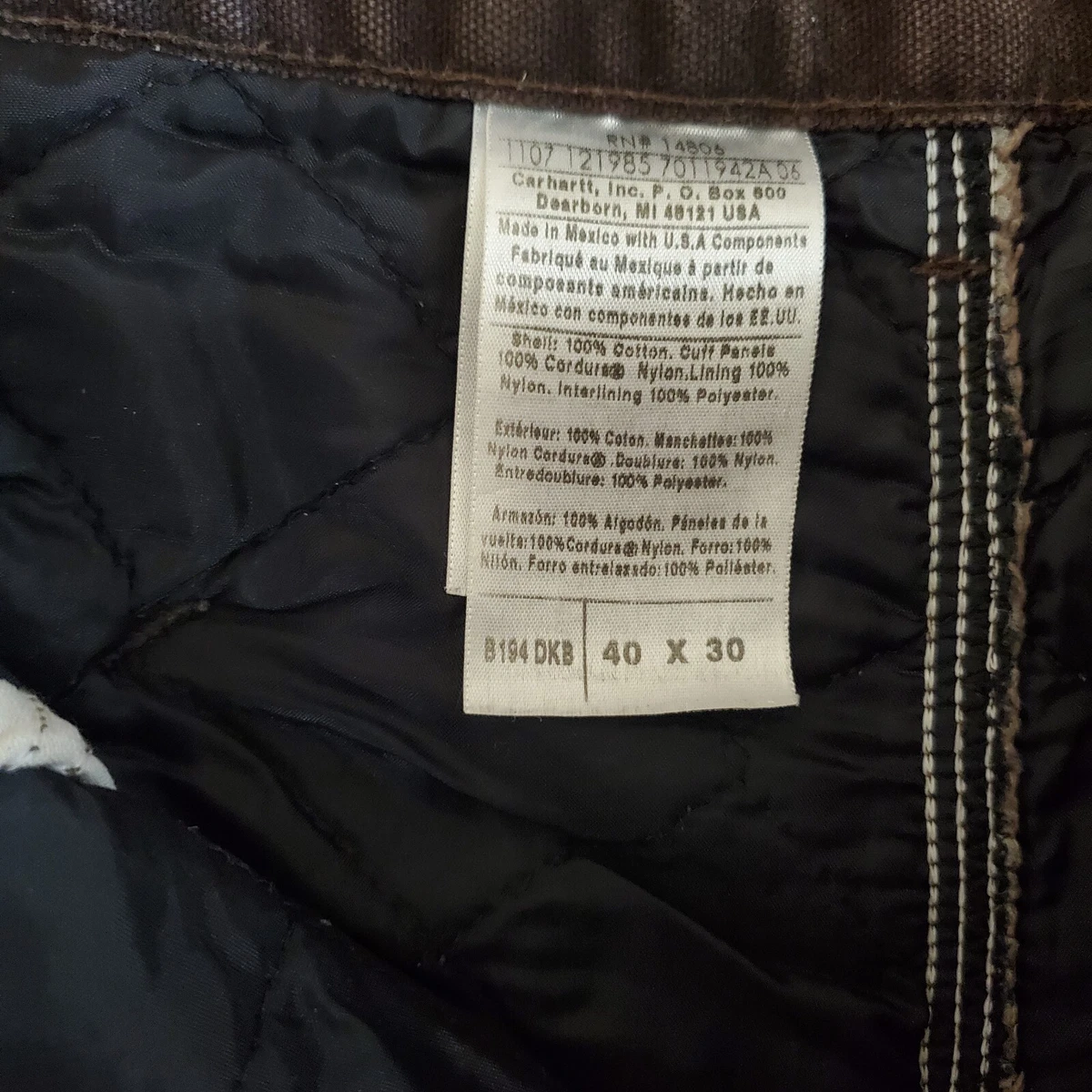 Carhartt Pants Mens 40x30 Double Knee Insulated Lined Canvas Cargo
