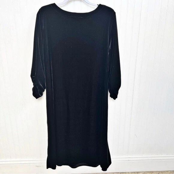 Платье-качели Susan Graver черное бархатное 3/4 собранные в рюш рукава женское размер большой - Изображение 2 из 4