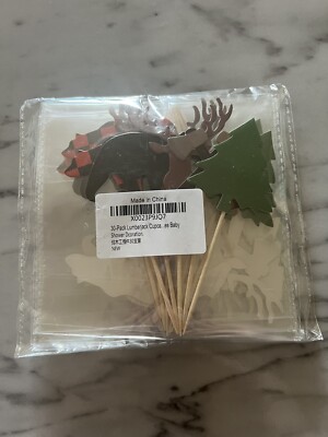 30-Pack Lumberjack Cupcake Toppers, Buffalo Plaid Baby Shower Decorations 