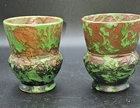 Pair of Weller Greora Vase Mottled Green Brown Arts Crafts Art Pottery Ohio USA