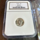 1944 Mercury Head Silver Dime Coin NGC MS 65 Cartwheel Luster