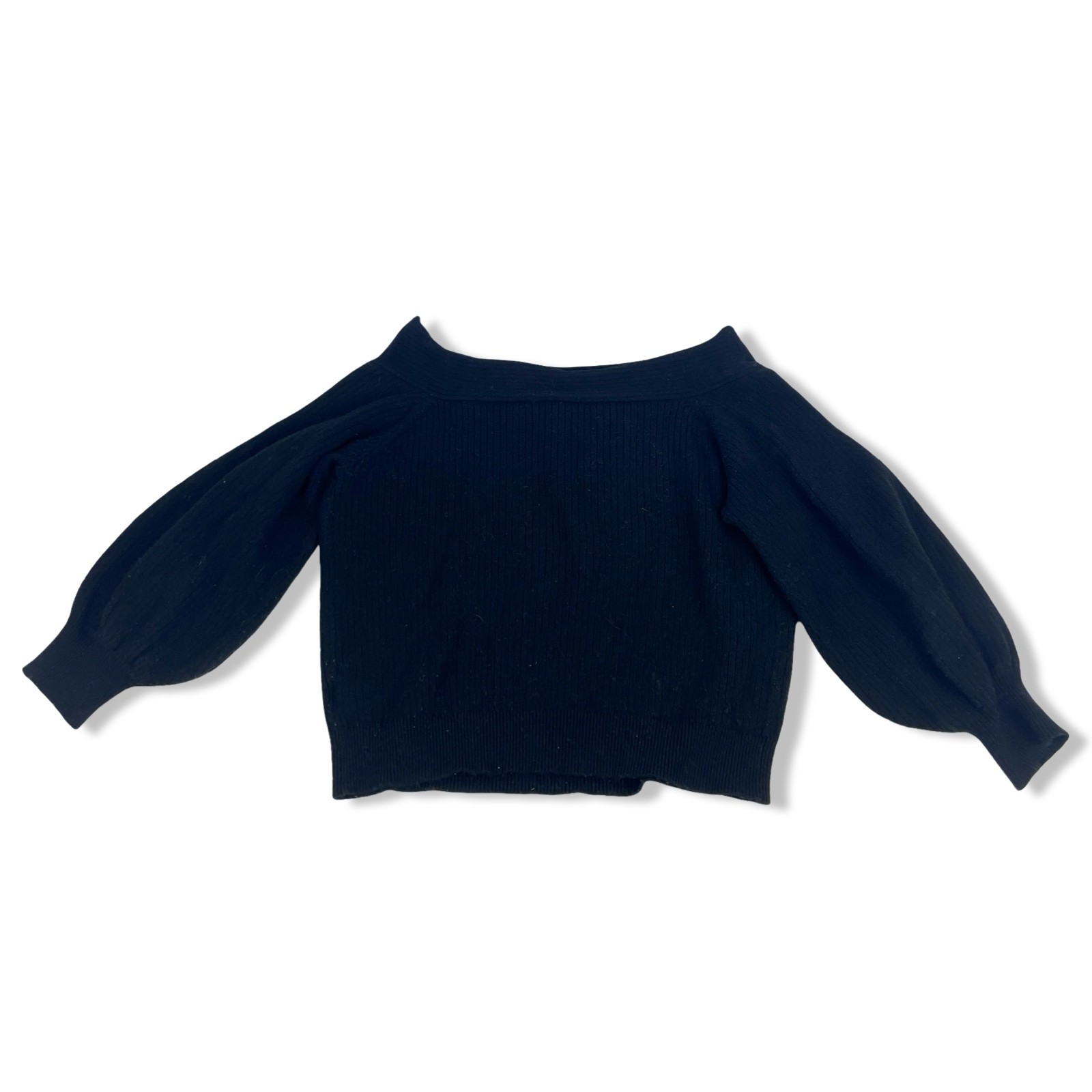 Anthropologie MOTH Off Shoulder Balloon Sleeve Rib Knit Sweater Size M Black