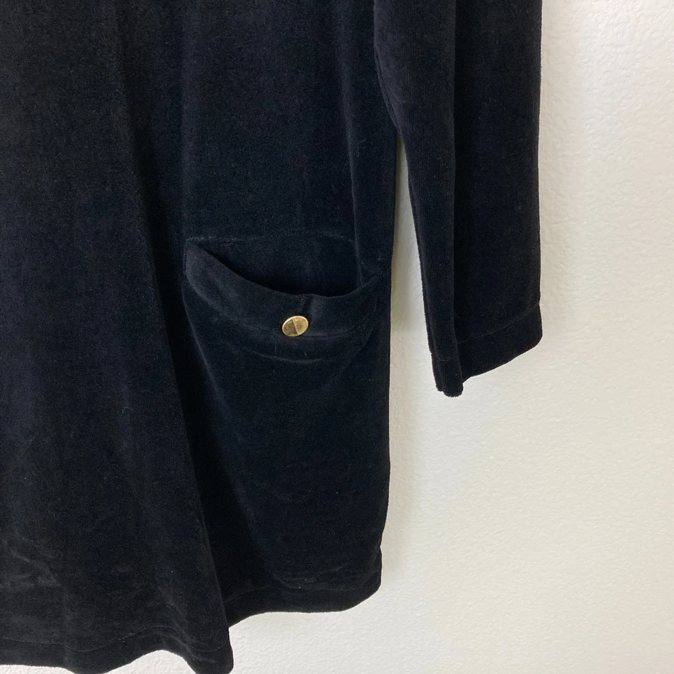 Bloomingdale's 复古 Shift 迷你连衣裙 M-L 码黑色天鹅绒金色细节背面拉链 — 第 3/4 张图片