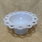 Anchor Hocking - Vintage MCM Milk Glass Open-Lace Pedestal Bowl 7"