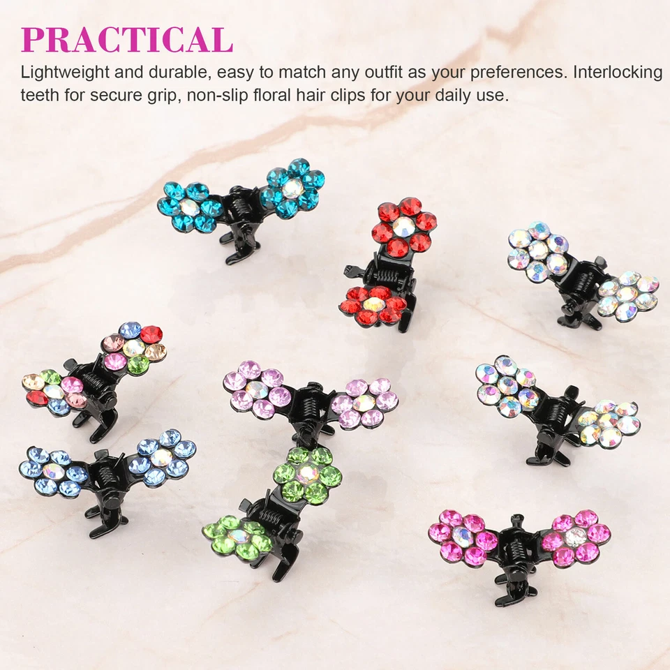 Girls Crystal Flowers Metal Hair Claws Rhinestone Mini Hair Claws Clips Clamps - Image 3 of 4