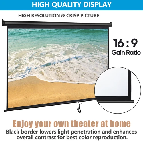 72''/80''/100''/119'' Projector Screen Pull Down Projection Screen Home Theater - Picture 37 of 89