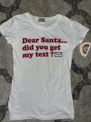 $20 LOVE ROCKS Dear Santa, Did You Get My Text ?Tee White T-Shirt Girls MEDIUM M