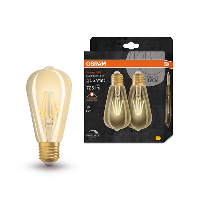 2er-Pack OSRAM Vintage 1906 E27 Edison Filament LED Lampe 6.5W 725Lm 2400K