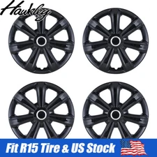 15 Inch Set of 4 Wheel Covers Snap On Hub Caps Black Fit R15 Tires & Steel Rims