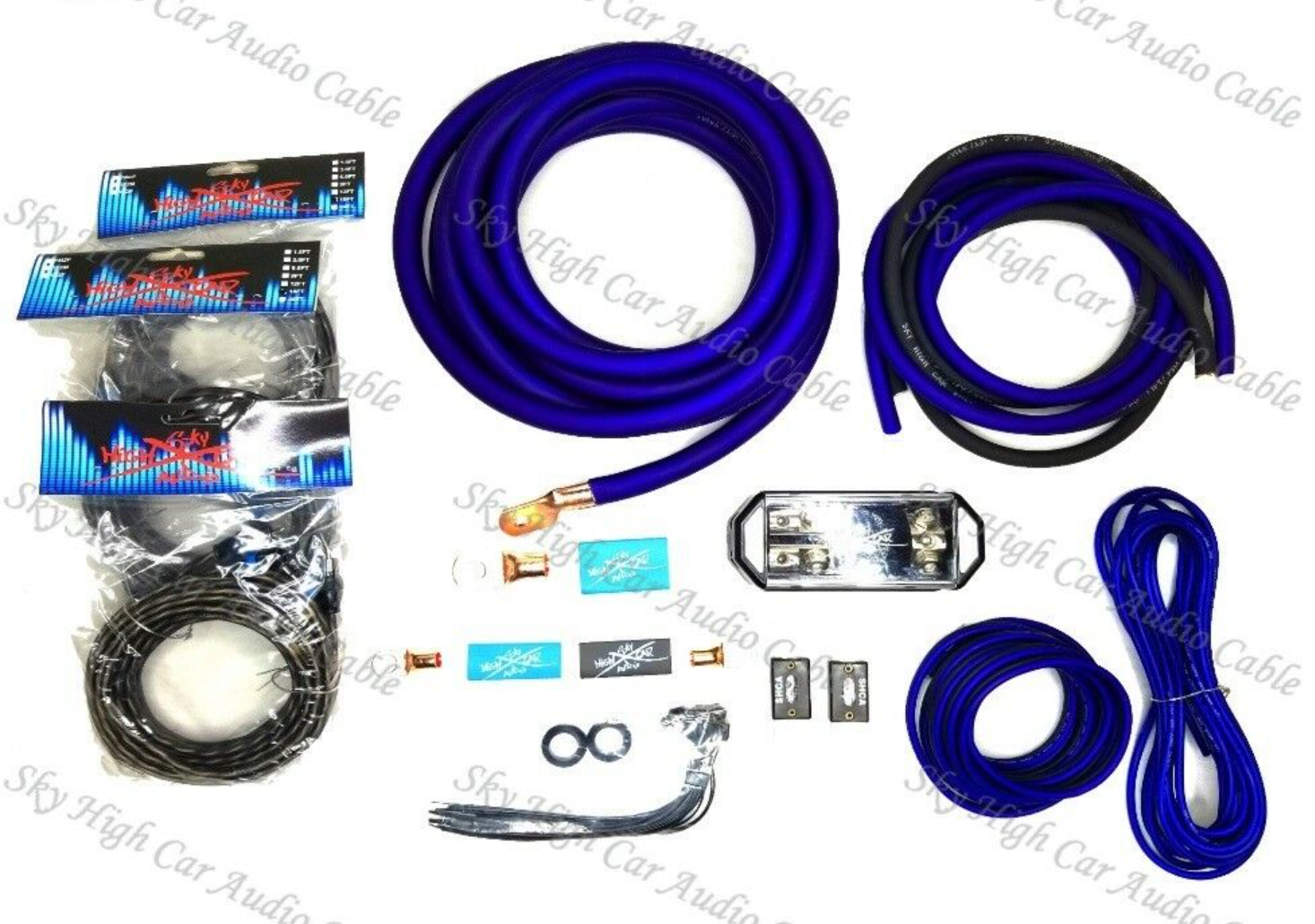 Sky High Car Audio Blue 1/0 AWG to Dual 4 Gauge Complete Amp Kit Split