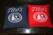 8 Quality Embroidered Cornhole Bags! Tito's Vodka! Blue & Navy! Corn or Pellets!
