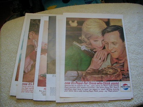 Vintage lot of 10 pepsi cola print ads 1956-1969 large color magazine ad