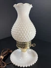 Vtg White Milk Glass Hobnail Hurricane Lamp Light Farmhouse Cottage Core READ
