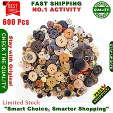 TCOTBE 600pcs Wooden Buttons Assorted Sizes Mixed Colors Coconut Shell Handmade