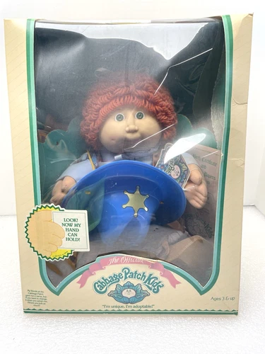 RARE CABBAGE PATCH KIDS DOLL IN BOX COWGIRL SHERIFF RED HAIR GREEN EYES TONGUE