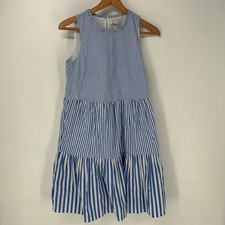 J Crew Dress Womens 0 Blue Striped Tiered Sleeveless Mini