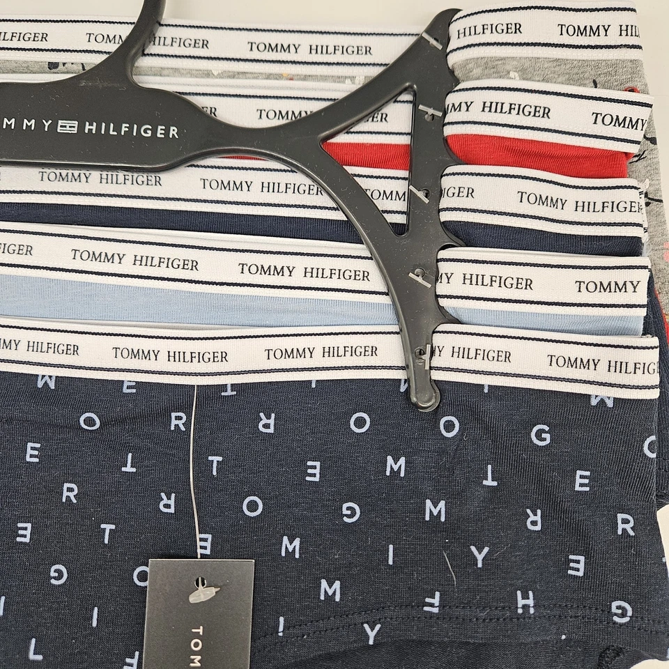 TOMMY HILFIGER 5 件装女式 M L XL 标志棉质时髦内裤灰色红色海军蓝 — 第 4/4 张图片