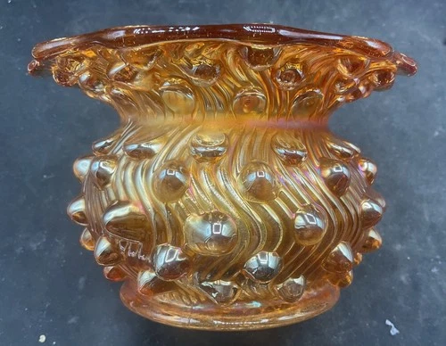 BEAUTIFUL VINTAGE CARNIVAL  MILLERSBURG RADIUM MARIGOLD SWIRL HOBNAIL SPITTOON