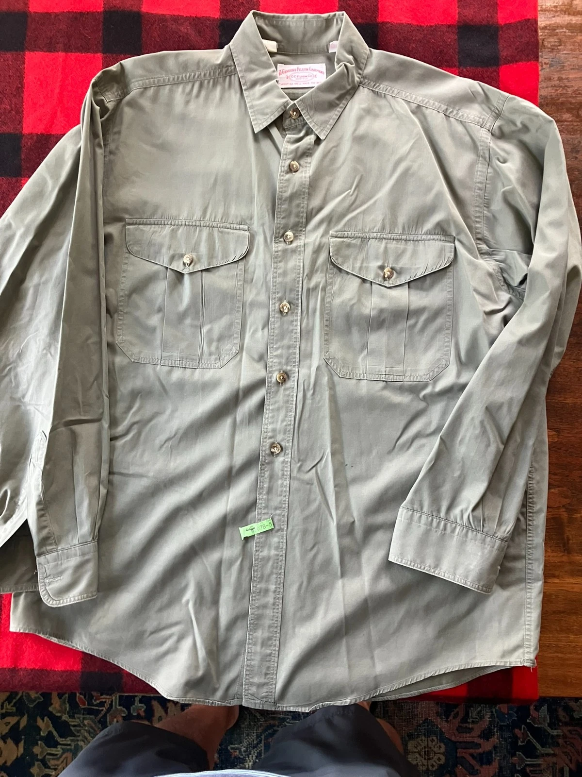 Vintage CC Filson Shirt Mens Large Olive Green Feather Cloth Style 652