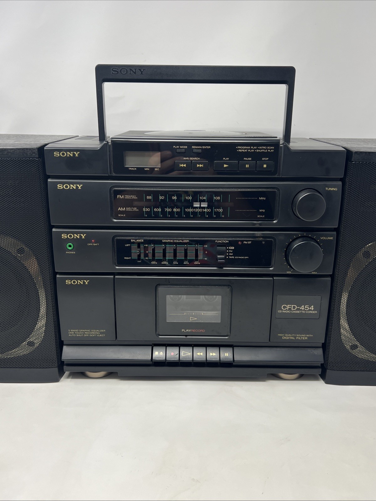 Sony CFD-454 CD Radio Cassette Recorder Boombox w Speakers