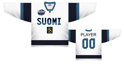 Team Finland 4 Nations Tournament White Ice Hockey Jersey Custom Name and Number