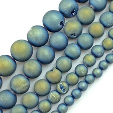 Frosted Gemstone Matte Blue-Teal Druzy Agate Round Bead 15