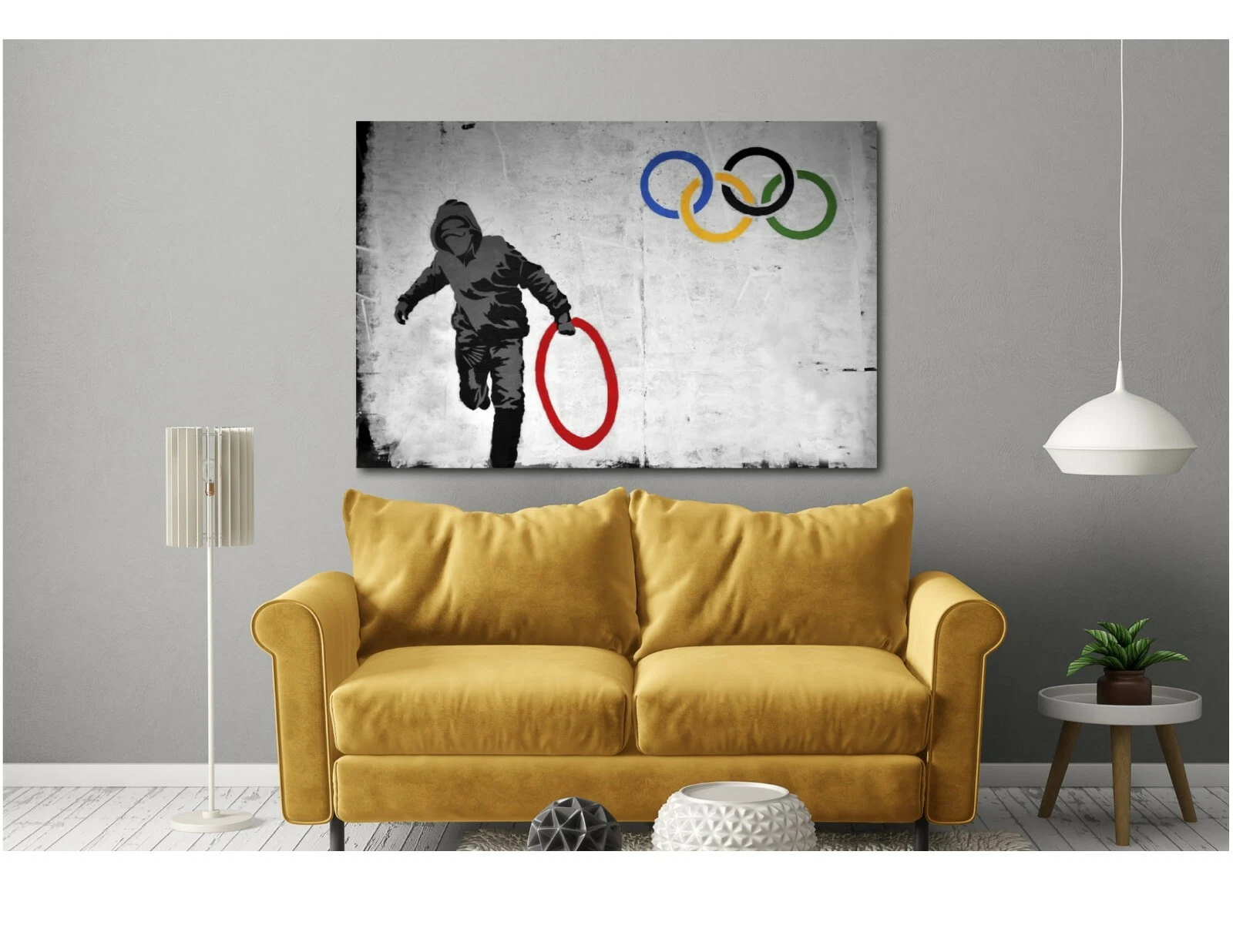 Banksy Olympic Rings Thug Thief Canvas Wall Art