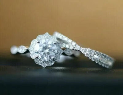 Fancy 4Ct GRA Moissanites Women's Bridal Wedding Ring Set 14K White Gold Finish