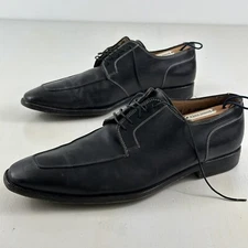 SANTONI Men's Oxford Shoes 10.5 Black Smooth Leather Lace Up Made In Italy $585