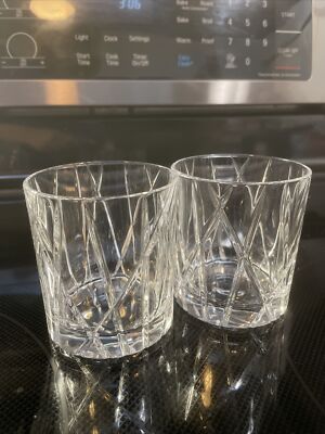 Signed Orrefors Crystal City Tumbler Glasses Set Of 2 3.5 