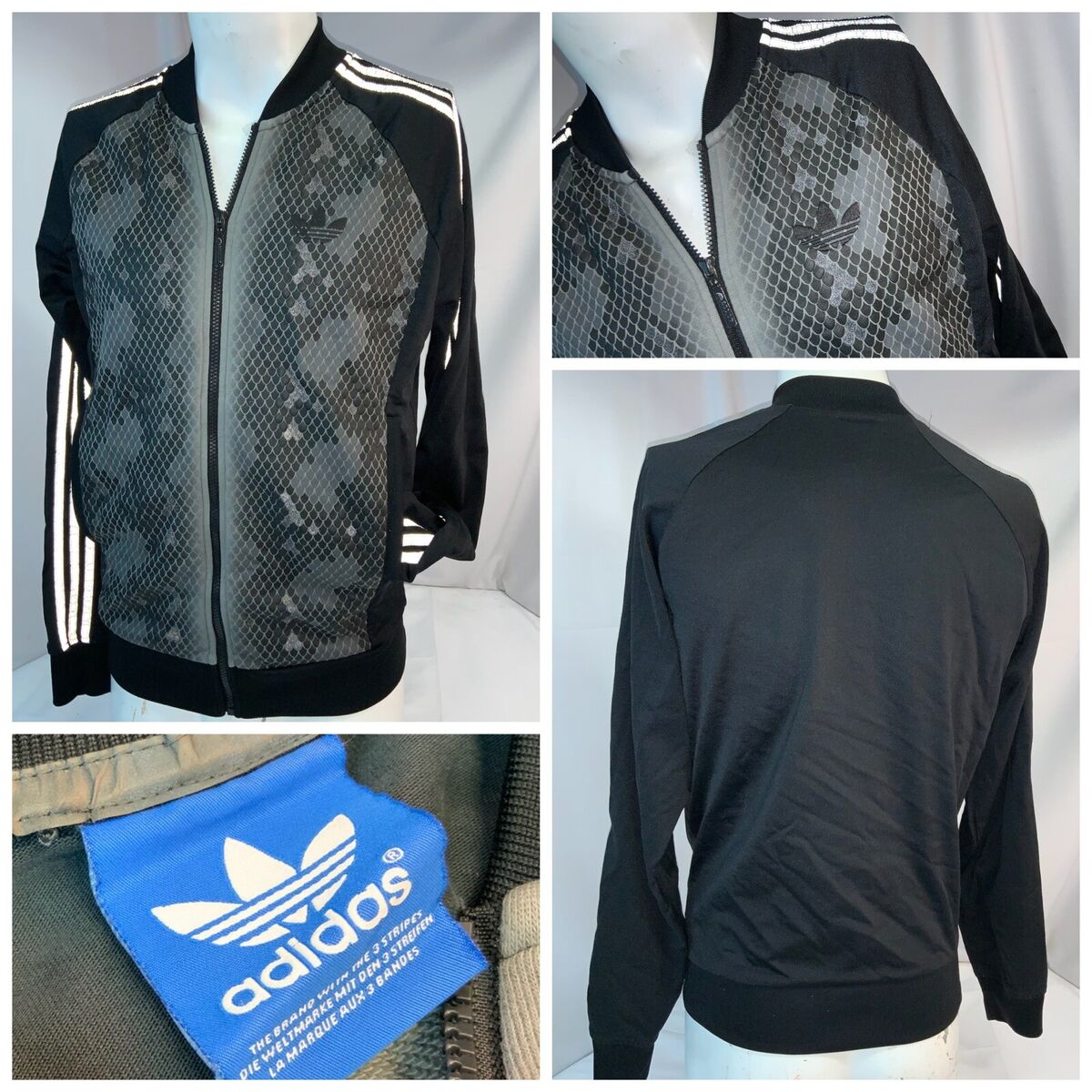 Adidas Track Jacket S Men Black Snake Print Poly Full Zip Adidas Track Jacket S Men Black Snake Print Poly Full Zip