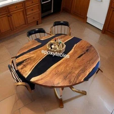 Black Epoxy Resin Coffee Table Top, Round Wooden Epoxy Table Top Home & Bar Deco