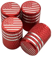 American Flag Wheel Tire Valve Cap Stem Cover, 1 Set (Red)