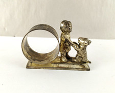 Vintage Silver Plate Figural Napkin Ring Holder Dog & Little Boy Later Style
