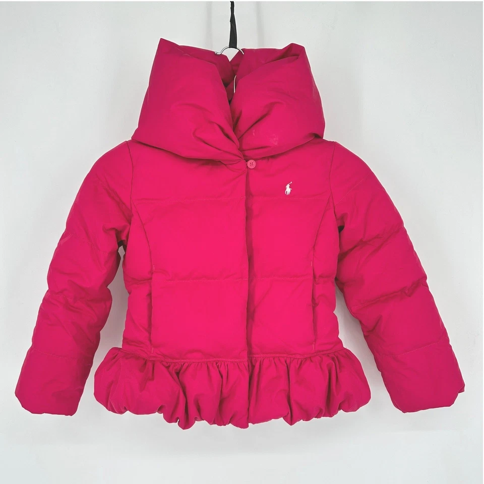 Ralph Lauren Girls Shannon Peplum Puffer Hooded Down Waterfowl Feather Jacket 6X Foto 2 de 4