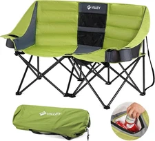 VILLEY Double Camping Chair w/Cooler Bag Extra Wide Loveseat for Camp Lawn New