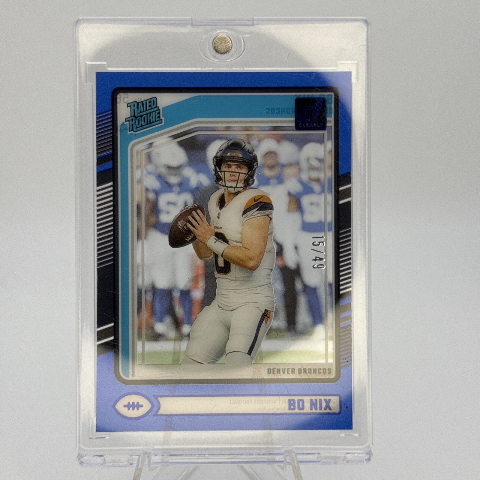 2024 Panini Clearly Donruss Bo Nix Blue Rated Rookie RC /49 #56 Broncos Rookie!