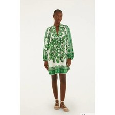 FARM Rio SM Flora Tapestry Mini Dress Green Lenzing Ecovero Euroflax Linen Boho