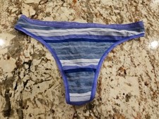 True Vintage Victoria's Secret Signature Waistband Striped Thong Panty Cotton