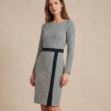 Roeyshouse Herringbone Midi Sheath Dress L Geometric Textured Knit Office Work
