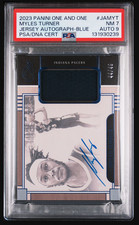 2023 One and One Myles Turner Jersey Patch Blue /49 PSA 7 AUTO 9 Pacers