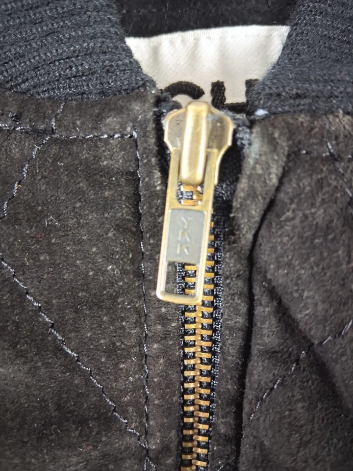 CHIA Vintage Años 80 Mujer Negro Motocicleta Bombardero Acolchado Gamuza Cuero Chaqueta M Foto 4 de 4