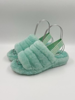 UGG Fluff Yeah Logo Slide Lammfell Hausschuhe türkis pale emerald 1095119 40