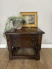 Antique Carved Oak Slipper Box Sewing Box 