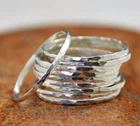 Set Of 3 Solid 925 Sterling Silver Thin Band & Statement Handmade Ring All Size