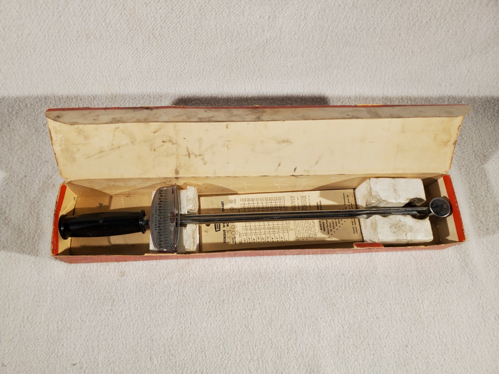 Vintage Sears Craftsman Torque Wrench 0100 FT LB w/ Box & Chart 9