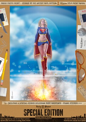 Supergirl SEXY Melissa Benoist DC Comic Signed A3 Print SUPERSONIC II Superman