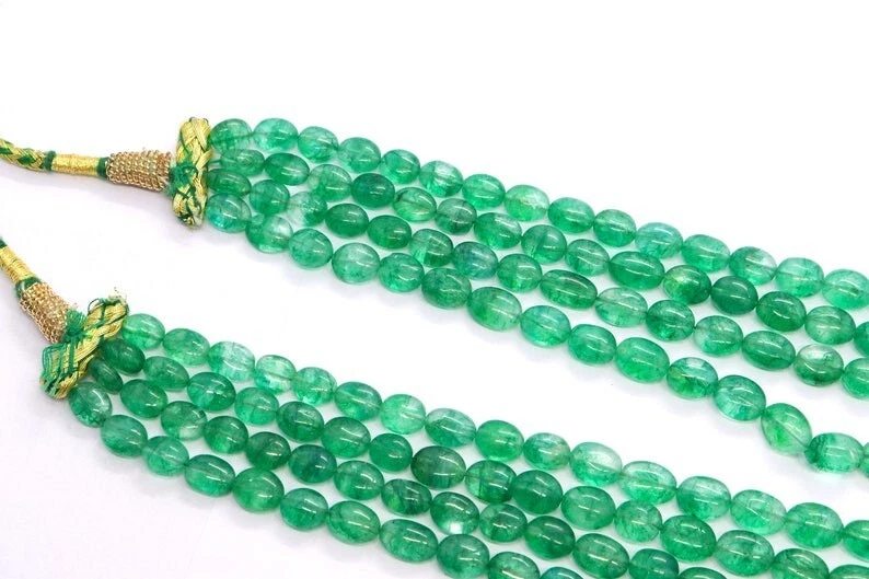 Collares hechos a mano de 4 capas de cuentas de piedras preciosas de forma ovalada lisa esmeralda verde 18"" Foto 3 de 4